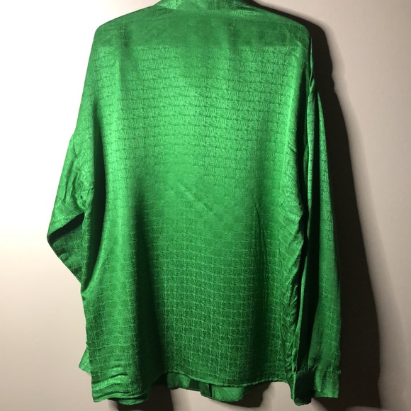 Creme de silk green patterned 100% silk dress top - Picture 4 of 5